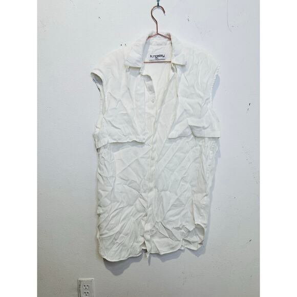 K. NGSLEY Women's White Cap Sleeve Button Front Nes Shirt Dress Size Medium - Picture 4 of 13